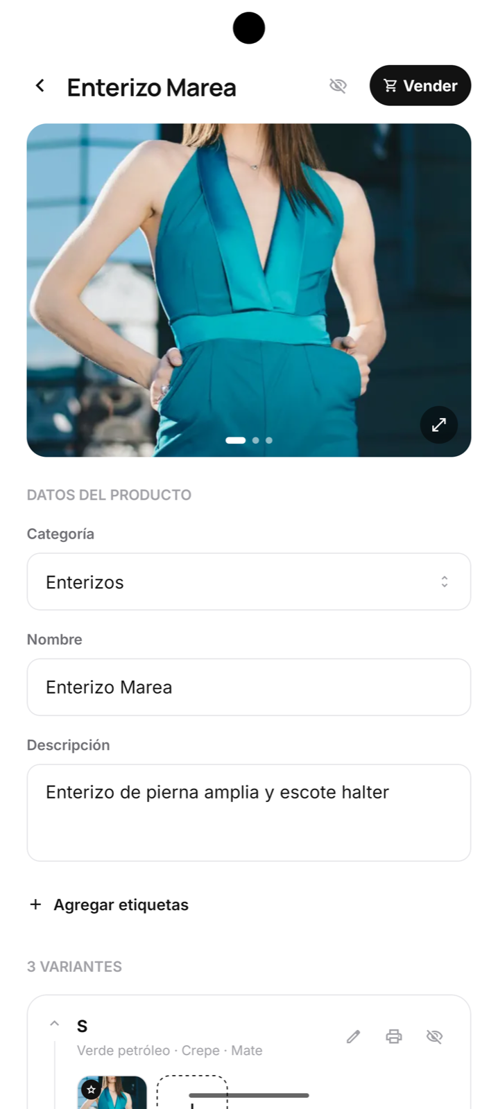 Detalle de producto con variantes, imágenes y acción para imprimir